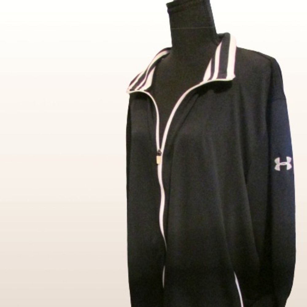 Under Armour Zip Jacket, Black with White Logo. Front Pockets. Light Cotton.